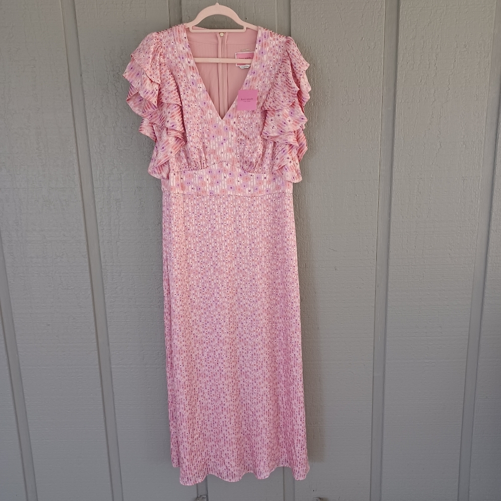 Kate Spade Poppy Field Devore Midi Dress Size Size 14 Women Floral Stripe V Neck